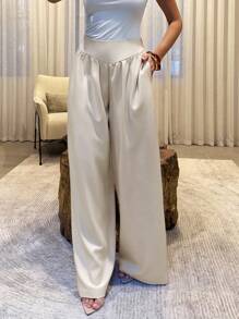 Lavishia Women's Casual Solid Color Wide Leg Pants - Apricot - View 5