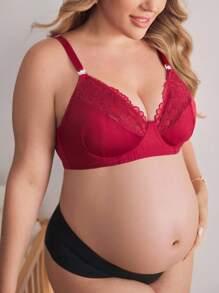 Moonlight&Mama Clip Closure Nursing Bra With Underwire, Lace Splice, Convenient For Breastfeeding, Plus Size Maternity Bra, Lift - Burgundy - View 3