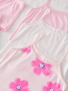 3pcs/Set Girls Young Girl Floral Series Regular Inner & Outer Wear Camisole + Briefs Underwear Set Girls Tank Top Sets Summer Girls Sets Girls Pajama Short Sets Cotton Sets For Girls Girls Floral Tank Top Sets Fall Winter