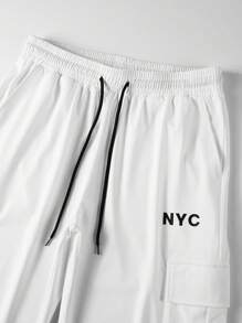 Manfinity Homme 男士字母印花圆领短袖T恤和休闲工装裤套装 - 白色 - 查看 7