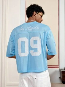 SWAVVY 男士针织休闲宽松短袖T恤 - 淺藍色 - 查看 1