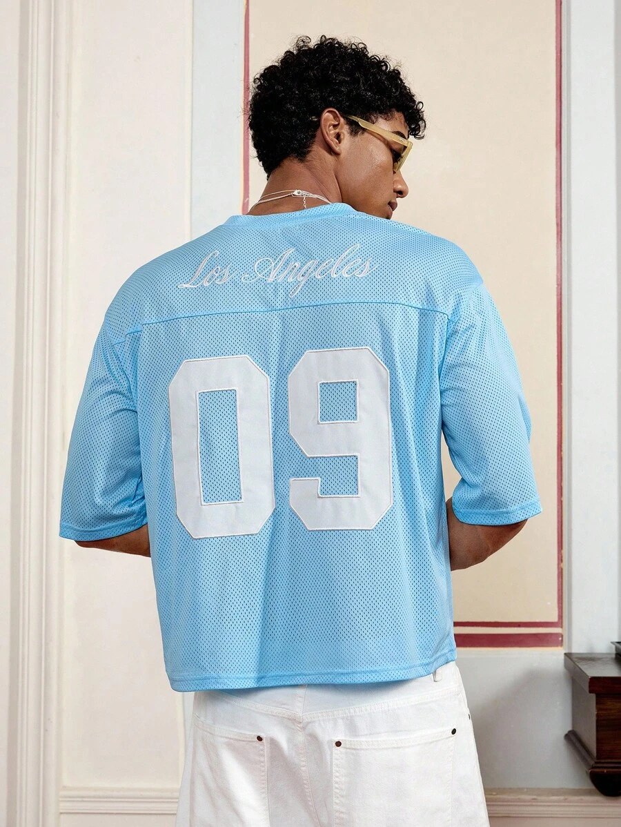 SWAVVY 男士针织休闲宽松短袖T恤 - 淺藍色 - 查看 1