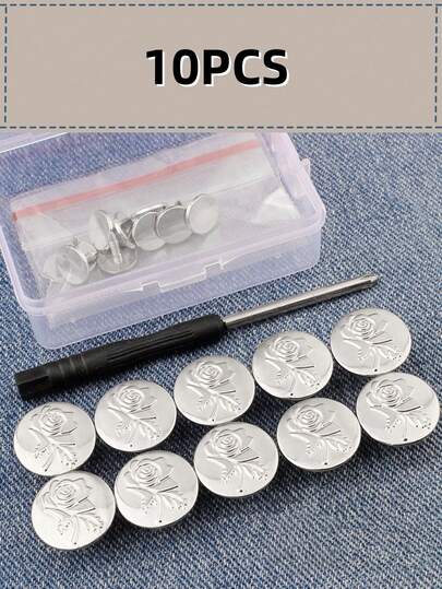 10 Stücke/Box verstellbare abnehmbare Metallknöpfe, ohne Nähen für Jeans, Hosen, Kleidungszubehör