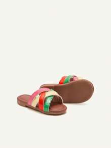 1 Pair Summer Colorblock Crisscross Fashionable Cute Comfortable Versatile Flat Baby Girl Slippers - Multicolor - View 3