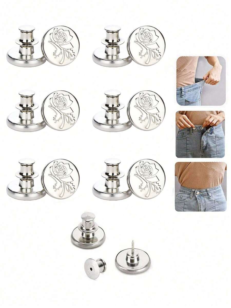 6 Piezas/12 Piezas Juego de Botones de Repuesto para Jeans de 17mm Sin Costura, Kit de Reparación de Botones de Metal Desmontables para Jeans, Combo para San Valentín, Boda, Cumpleaños, Botones, Costura, Suministros de Costura, Accesorios de Costura, Suministros para Manualidades, DIY, Manualidades para Adultos - Plateado - Ver 1
