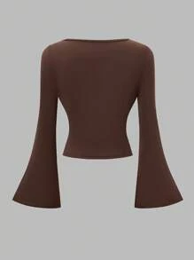 3pcs/Set Teen Girl Casual All-Match Versatile Daily Wear Tight Fitting Short Flare Sleeve Crop Top Chic Outfits For Autumn/Winter Fall