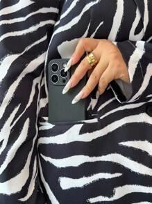 Elenzga Elegante y elegante blazer de manga larga con estampado de cebra para mujer - Negro - Ver 5