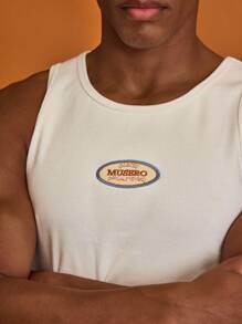 Musero Ribbed Central Branded Patch Tank Top Vests Summer Spring Vacation Holiday - White - View 6
