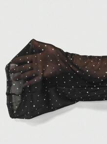 SHEIN EZwear 黑色閃亮透視喇叭褲，適合音樂節穿著 - 黑色 - 查看 8