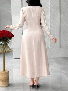 Feyla Elegant French Style Waist Cinching Pocket Minimalist Chic Slimming Dress,Fall Clothes For Women - Apricot - View 6