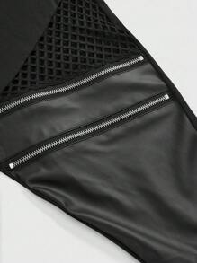 ROMWE Grunge Punk Plus Size Retro Punk PU Patchwork Sexy Sheer Mesh Patchwork Leggings - Black - View 4