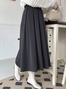 DAZY Lässiger, vielseitiger Bleistiftrock Einfarbig für den Alltag, Herbst - Dunkelgrau - Übersicht 5