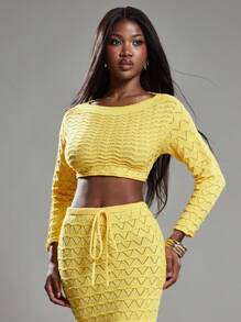 NYA SZN 抽绳束带度假春夏外出性感弹力针织超长黄色毛衣裙 - 黃色 - 查看 5