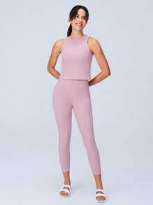 LUVLETTE Weiche Baumwolle Frauen Nebel Wald Stil Rosa Weiche Gerippte Sets Basic Tank Crop Tops & Hosen Loungewear Pyjama Set Lingerie als Oberbekleidung Workout Sets Gemütlich Zuhause Braut Wäsche & Pyjama