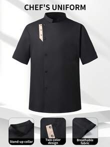 Manfinity Homme Áo sơ mi đầu bếp tay ngắn có cổ màu tương phản dành cho nam - màu đen - Xem 1
