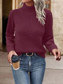 EMERY ROSE Women Solid Color Crew Neck Long Sleeve Minimalist Sweater, Casual Everyday Wear,Long Sleeve Tops Knit Pullover Fall Winter Outfit