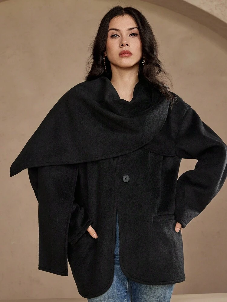 Women's Elegant Solid Color Scarf, Suitable For Overcoat In Autumn/Winter Jacket