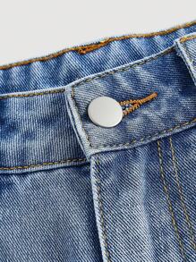 SHEIN MOD Jeans rectos de pierna casual de mujer con bordado de corazón lavado - Azul - Ver 3