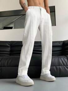 Manfinity Hypemode Pantaloni da uomo con tasche oblique e gamba dritta, pantaloni bianchi larghi e comodi da vacanza, regali per marito o fidanzato