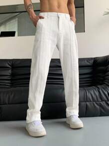 Manfinity Hypemode Pantaloni da uomo con tasche oblique e gamba dritta, pantaloni bianchi larghi e comodi da vacanza, regali per marito o fidanzato