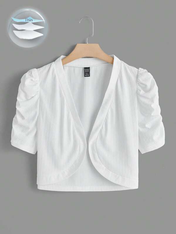 SHEIN Clasi Plus Puff Sleeve Open Front Crop Jacket