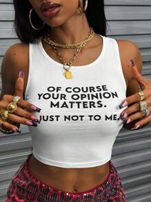 Rovax Camiseta de tirantes casual con eslogan de moda CLARO SU OPINIÓN IMPORTA PERO NO PARA MÍ - Blanco - Ver 4