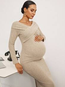 MaterniWear Büro, Business Lässig Frau, Herbstkleidung, Herbstkleidung, Umstandsmode Herbst Umstandsmode Lässige Mode Vielseitige einfarbige lose Langarm Umstandskleid Beige Umstandskleid Umstandskleid für Fotoshootings Umstandskleidung Herbst Winter Geripptes Umstandskleid Gestricktes Umstandskleid