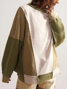 Bohemela Casual Knit Patchwork Round Neck Long Sleeve Loose Washed Women Sweatshirt Oversized Sweatshirt Oversized Sweatshirts For Women In Fall/Winter - Multicolor - View 5