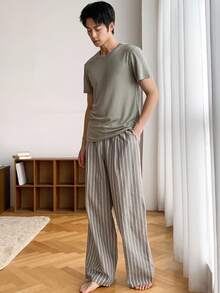 DAZY 男士条纹面料家居服长裤，秋季、秋冬季睡裤 - 彩色 - 查看 3
