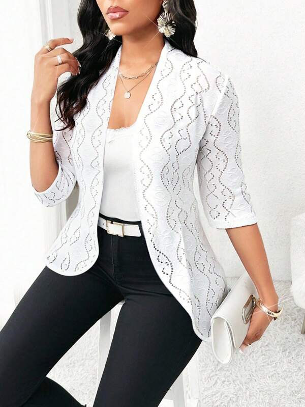 SHEIN Lady Chaqueta ligera de mujer casual y de uso diario, de unicolor y con textura hueca