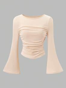 3pcs/Set Teen Girl Casual All-Match Versatile Daily Wear Tight Fitting Short Flare Sleeve Crop Top Chic Outfits For Autumn/Winter Fall