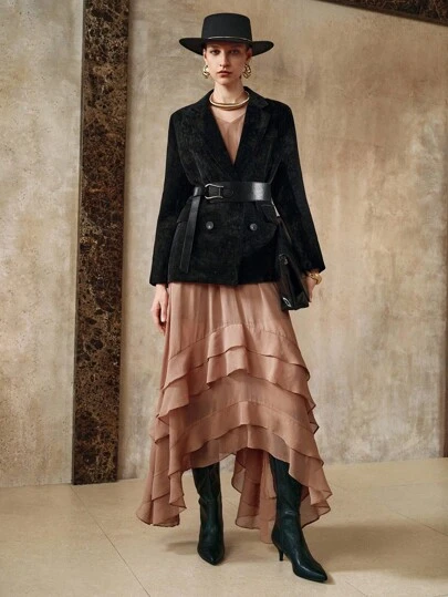 Arave Elegante blazer negro de terciopelo para ir al trabajo