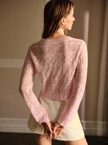 MOTF PREMIUM CÁRDIGAN CON DETALLE DE LAZO Y CALADO - Rosa - Ver 4