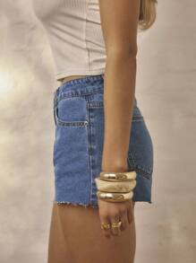 Aralina 夏季/冬季/秋季牛仔毛边短裤适合秋季乡村音乐会 Y2K 斯德哥尔摩风格街头服饰 - 中等水洗藍 - 查看 6