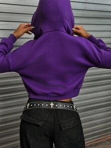 INAWLY Women's Solid Color Drawstring Hoodie Suitable For Autumn And Winter,Long Sleeve Tops Graduation,Back To School Outfits,Graduation,Teacher Outfits For Women,Back To School Pullover Fall Outfit - Purple - View 2