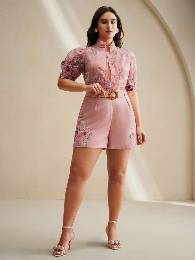 New Vintage Floral Print Plus Size Shorts