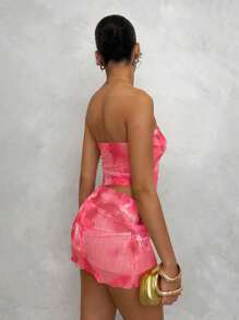 Glamine 花卉印花不对称下摆性感吊带背心上衣 + 花卉印花迷你裙，女士性感沙滩度假两件套 - 彩色 - 查看 2