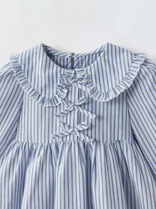 Maija Kids Maija Kids 年轻女孩条纹面料荷叶边领连衣裙 - 藍色 - 查看 4