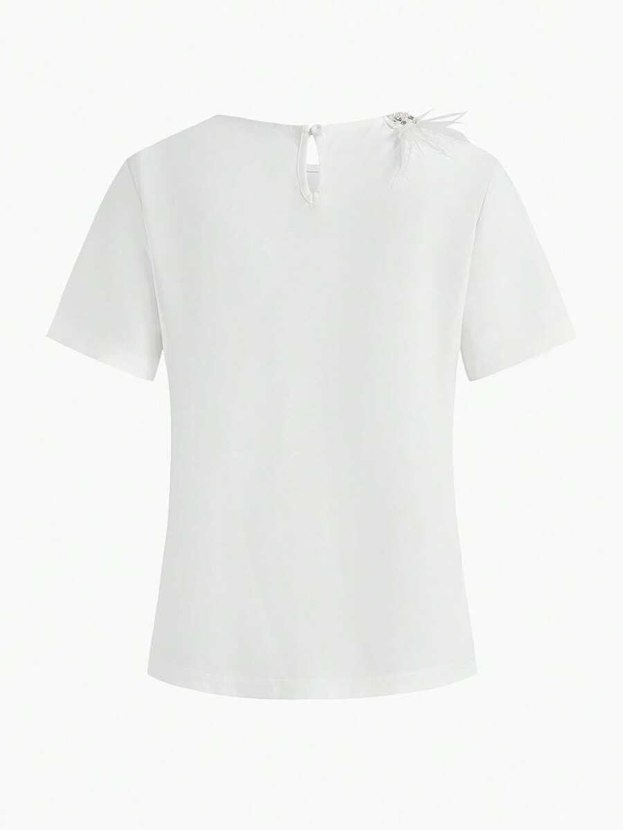 MOTF PREMIUM FAUX FEATHER & PEARL BOXY T-SHIRT - White - View 2