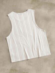 EASEVO Plus Size Men's Striped Knit Printed Tank Top, Suitable For Summer - White - View 2