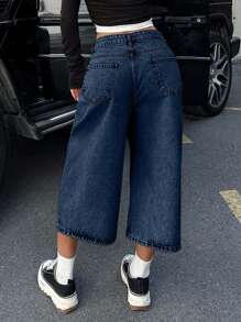 EURMUSE 女士低腰雪花洗牛仔短裤 - 水鴨藍 - 查看 2