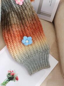 SHEIN 女童彩色撞色花卉 3D 装饰宽松圆领渐变色套头毛衣 女童毛衣 女童花朵毛衣 可爱青少年毛衣 女童花朵毛衣 秋冬款 - 彩色 - 查看 7