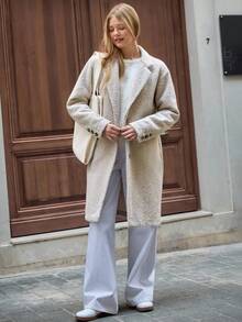 EURMUSE Women's Solid Soft Wool Button Front Elegant Coat - Beige - View 6