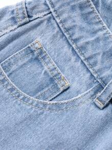 Livesso 女士夏季毛边前开衩牛仔半身裙 - 藍色 - 查看 7