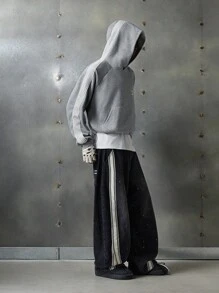 NEON BLANC 男士连帽长袖丝带拼布印花连帽衫，适合秋冬 - 灰色 - 查看 1