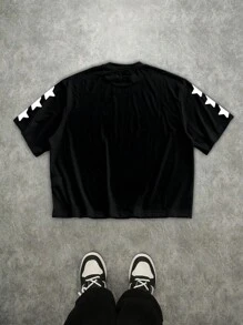 Manfinity Roghcode Men's Street Letter Print Short Sleeve Cropped Loose T-Shirt