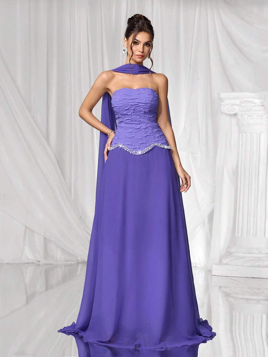 Coutiva Váy dạ hội sang trọng đính ngọc trai giả jacquard thanh lịch cao cấp dành cho nữ, phù hợp cho các sự kiện trang trọng và dạ tiệc