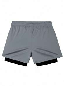 Manfinity Sport Corelite 男士字母印花撞色二合一运动短裤 - 灰色 - 查看 2