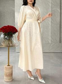 Modelyn فستان نسائي أنيق بنسيج ساتان مزخرف - ارجواني فاتح - مشاهدة 3