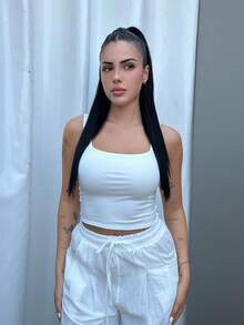 Lucia Bellido 白色休闲基础短款无袖上衣、紧身上衣、基本款上衣、外出上衣、女士夏季上衣、沙滩装 - 白色 - 查看 4